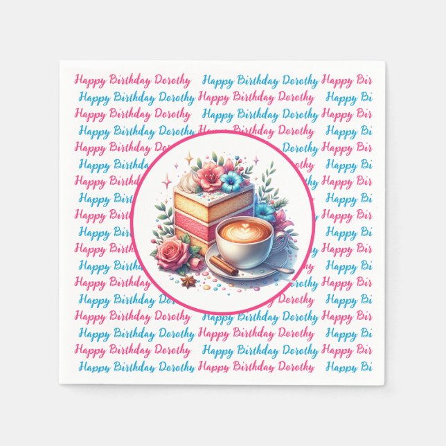 Serviette En Papier Café et gâteau d'anniversaire Personnalisé (Devant)