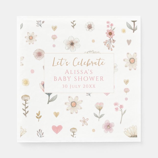 Serviette En Papier Café fleur sauvage Floral Baby shower (Devant)