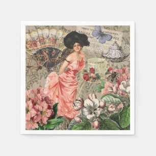 Serviette En Papier Café Lady Victorian Femme Rose Classy