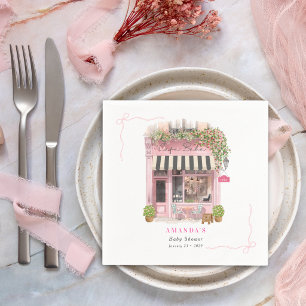 Serviette En Papier Cafe Parisien Bonjour Bebe Arc en Rose Baby Shower