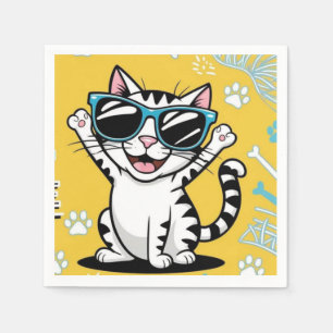 Serviette En Papier Cahier chat drôle Chat de dessin animé portant des
