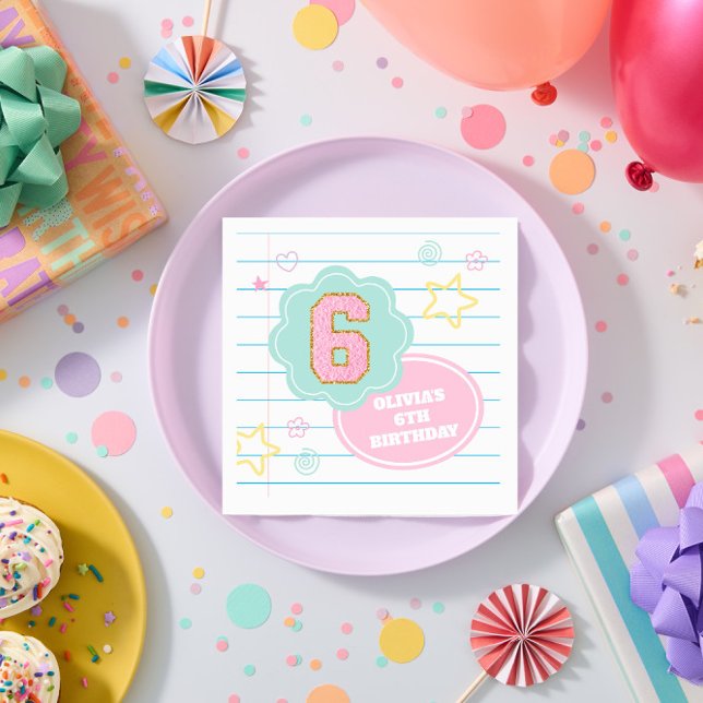 Serviette En Papier Cahier Varsity preppy pastel patch 6e anniversaire (Créateur téléchargé)