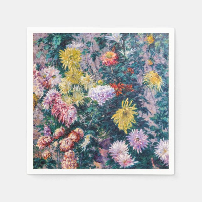 Serviette En Papier Caillebotte - Chrysanthèmes blanc et jaune (Devant)