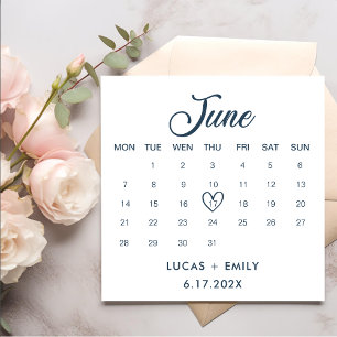 Serviette En Papier Calendrier de juin Mariage bleu foncé