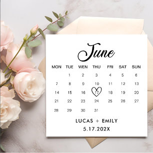 Serviette En Papier Calendrier de juin Mariage noir foncé