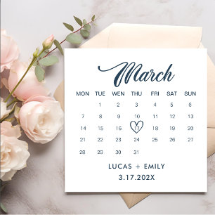 Serviette En Papier Calendrier de mars Mariage bleu foncé
