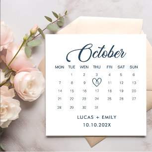 Serviette En Papier Calendrier octobre Mariage bleu foncé