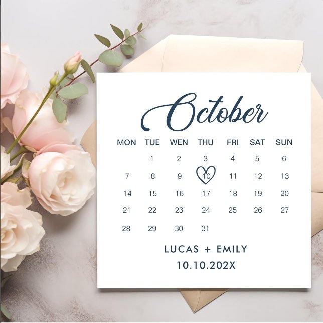 Serviette En Papier Calendrier octobre Mariage bleu foncé (Créateur téléchargé)