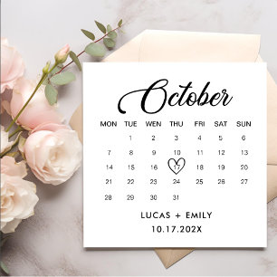 Serviette En Papier Calendrier octobre Mariage noir foncé