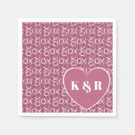 Serviette En Papier Câlins Baisers Monogrammés XOXO Rose Saint-Valenti