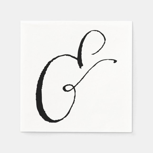 Serviette En Papier Calligraphie Ampersand Napkin, noir et blanc et (Devant)