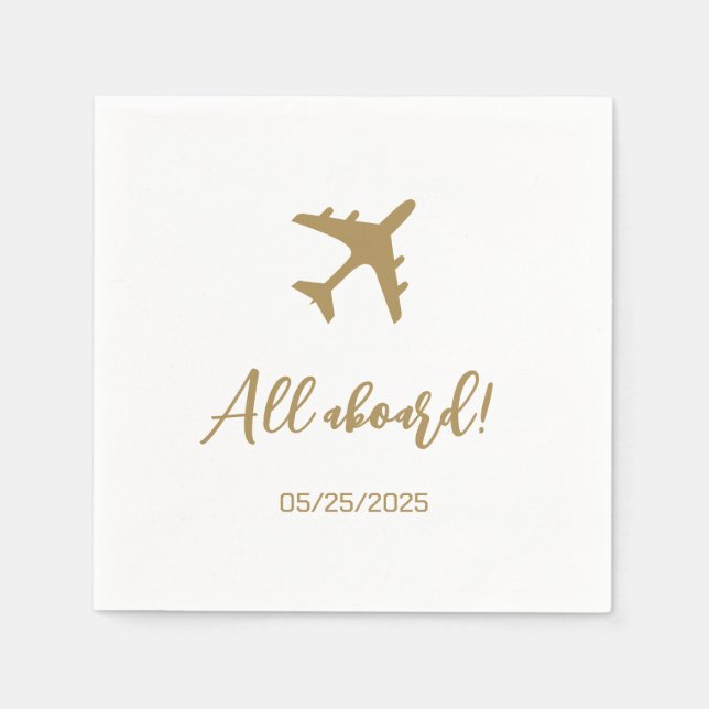 Serviette En Papier Calligraphie Bleu Et Gold Boararing Pass Mariage (Devant)