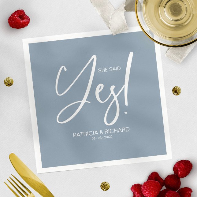 Serviette En Papier Calligraphie chic Elle a dit oui Fête de fiançaill (Créateur téléchargé)