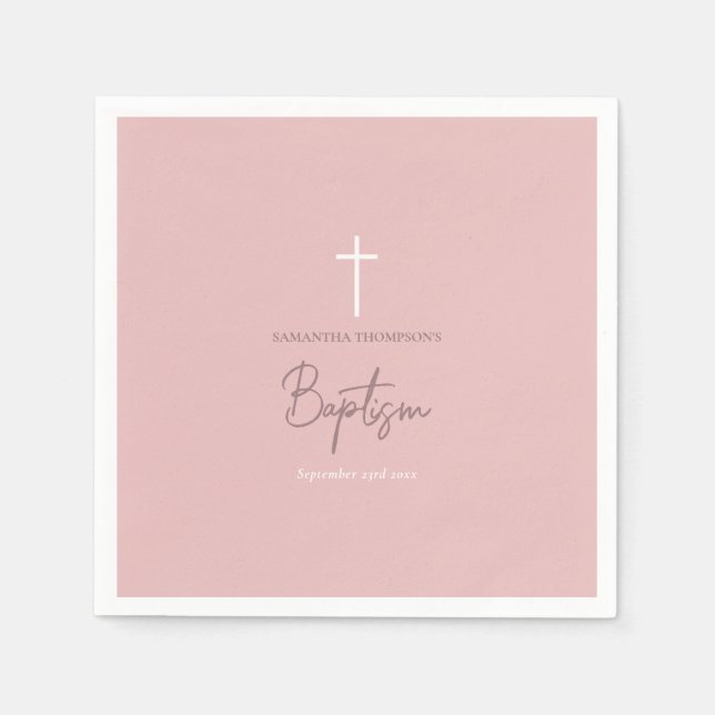 Serviette En Papier Calligraphie de fille rose Baptême (Devant)