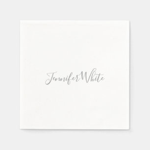 Serviette En Papier Calligraphie Élégant Gris rétro Gris Blanc Nom