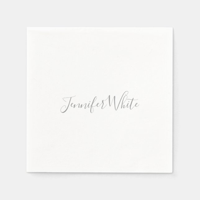Serviette En Papier Calligraphie Élégant Gris rétro Gris Blanc Nom (Devant)