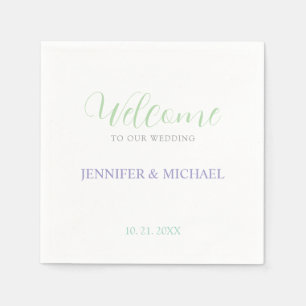 Serviette En Papier Calligraphie Elégant Mariage de bienvenue noir et 