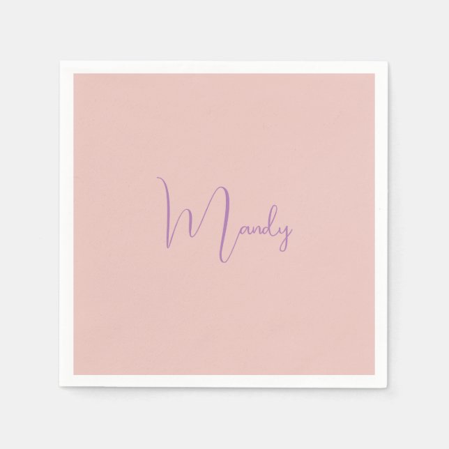 Serviette En Papier Calligraphie Élégant Rose Or Plaine Nom simple (Devant)