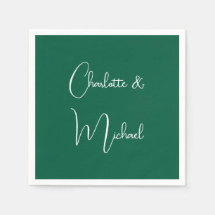 Serviette En Papier Calligraphie Élégant Vert Plaine Simple Noms