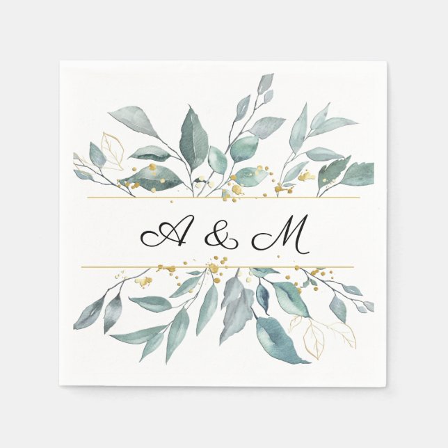 Serviette En Papier Calligraphie Eucalyptus moderne Mariage (Devant)