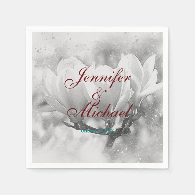 Serviette En Papier Calligraphie florale classique mariage (Devant)