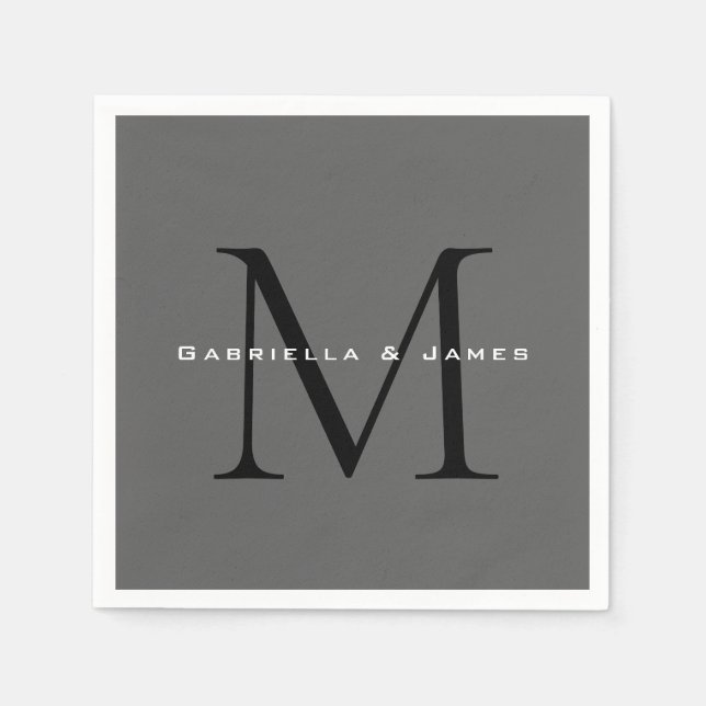 Serviette En Papier Calligraphie gris-noir monogramme (Devant)