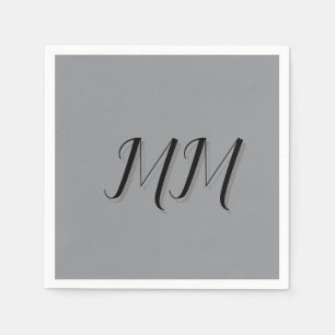 Serviette En Papier Calligraphie gris-noir monogramme