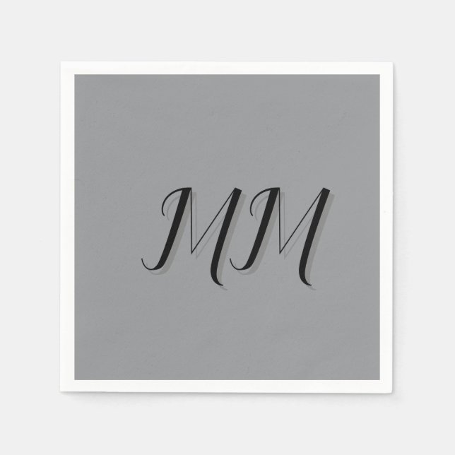 Serviette En Papier Calligraphie gris-noir monogramme (Devant)