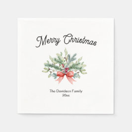 Serviette En Papier Calligraphie Joyeux Noël Famille Verdure