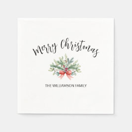 Serviette En Papier Calligraphie Joyeux Noël Verdure Famille Napkin