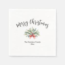 Serviette En Papier Calligraphie Joyeux Noël Vert Famille