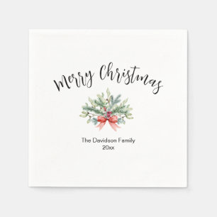 Serviette En Papier Calligraphie Joyeux Noël Vert Famille