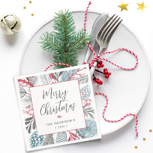 Serviette En Papier Calligraphie lettrage Joyeux Noël Verdure
