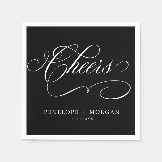 Serviette En Papier Calligraphie moderne intemporelle noir & blanc mar (Devant)