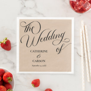 Serviette En Papier Calligraphie moderne Mariage beige