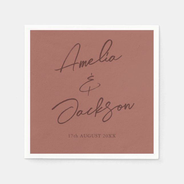 Serviette En Papier Calligraphie moderne Mariage en terre cuite (Devant)