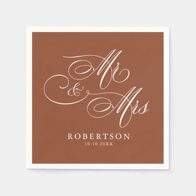 Serviette En Papier Calligraphie moderne mariage en terre cuite intemp (Devant)