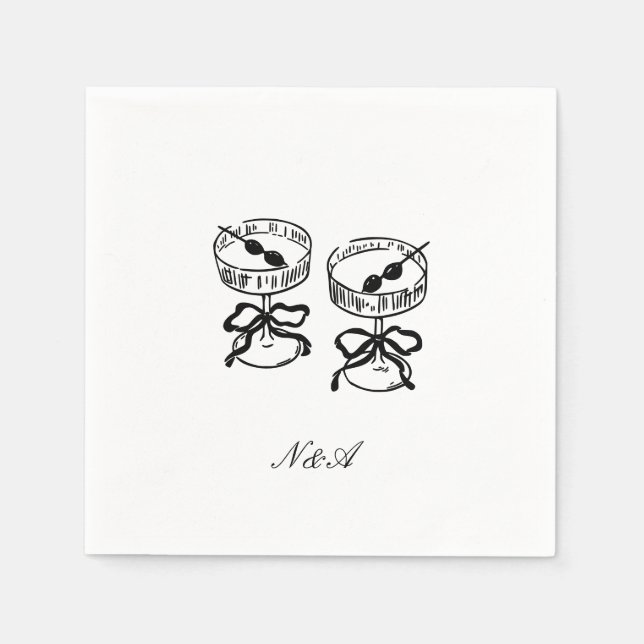 Serviette En Papier Calligraphie moderne Mariage noir blanc (Devant)
