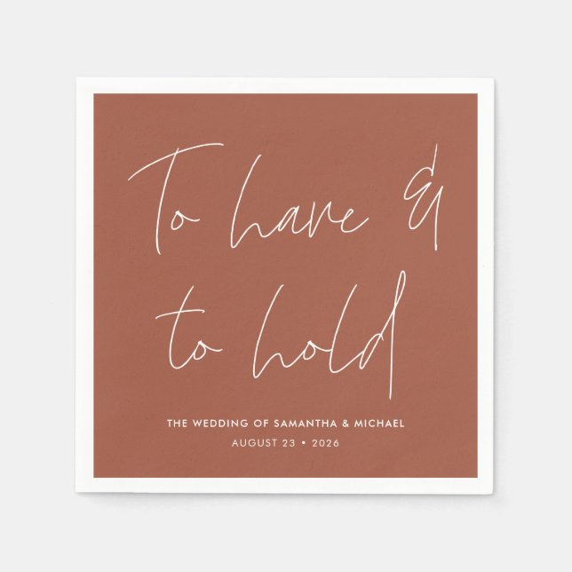 Serviette En Papier Calligraphie moderne Vows Terracotta Mariage (Devant)