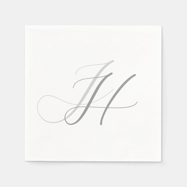 Serviette En Papier Calligraphie Monogramme Gris Blanc Plat Simple (Devant)