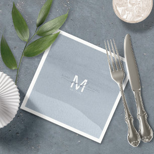 Serviette En Papier Calligraphie Monogramme Mariage Dusty Blue ID771