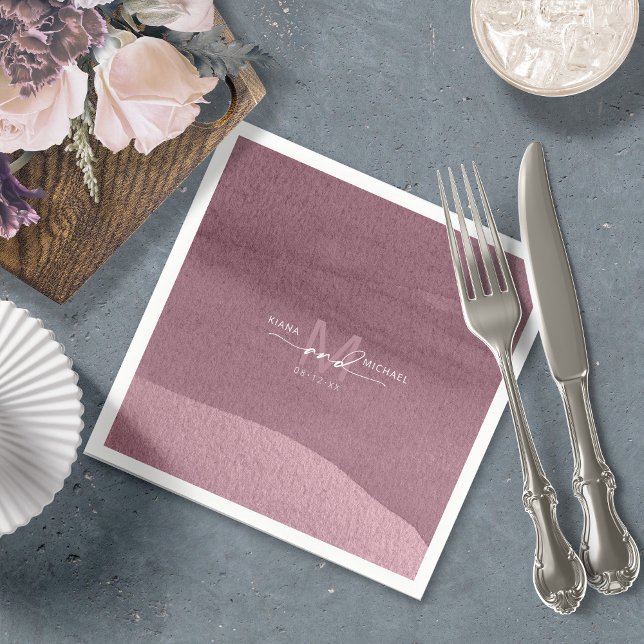 Serviette En Papier Calligraphie Monogramme Mariage Mauve ID771 (Créateur téléchargé)