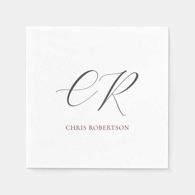 Serviette En Papier Calligraphie Monogramme Nom Black White Cadeau per (Devant)