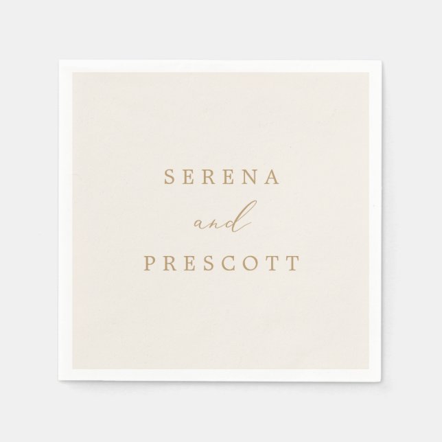 Serviette En Papier Calligraphie Or Délicate | Serviettes Mariage crèm (Devant)