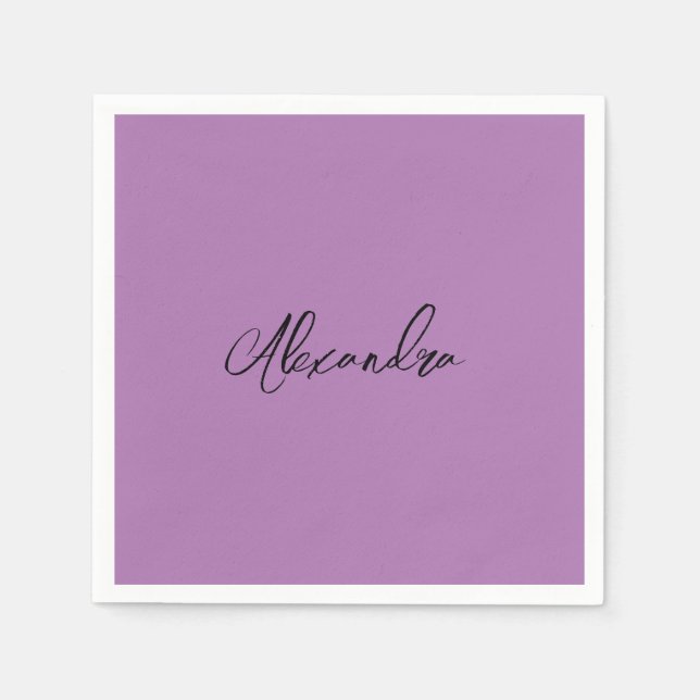 Serviette En Papier Calligraphie Plaque Minimaliste Propre Nom Lavande (Devant)