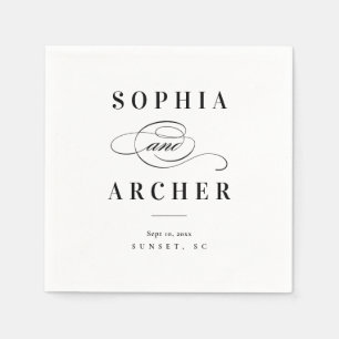 Serviette En Papier Calligraphie romantique Mariage noir et blanc