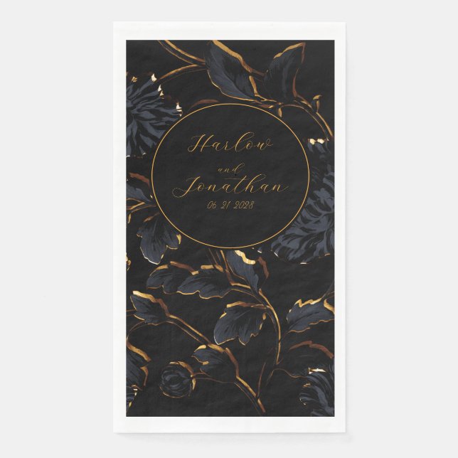 Serviette En Papier Calligraphie romantique Papier Mariage noir et or (Devant)