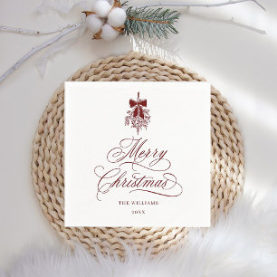 Serviette En Papier Calligraphie romantique rouge Joyeux Noël