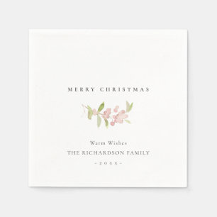 SERVIETTE EN PAPIER CALLIGRAPHIE ROSE ROSE BLANC DOUX MERRY NOËL