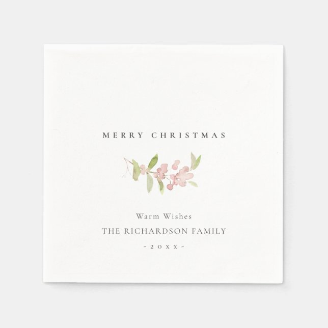 SERVIETTE EN PAPIER CALLIGRAPHIE ROSE ROSE BLANC DOUX MERRY NOËL (Devant)